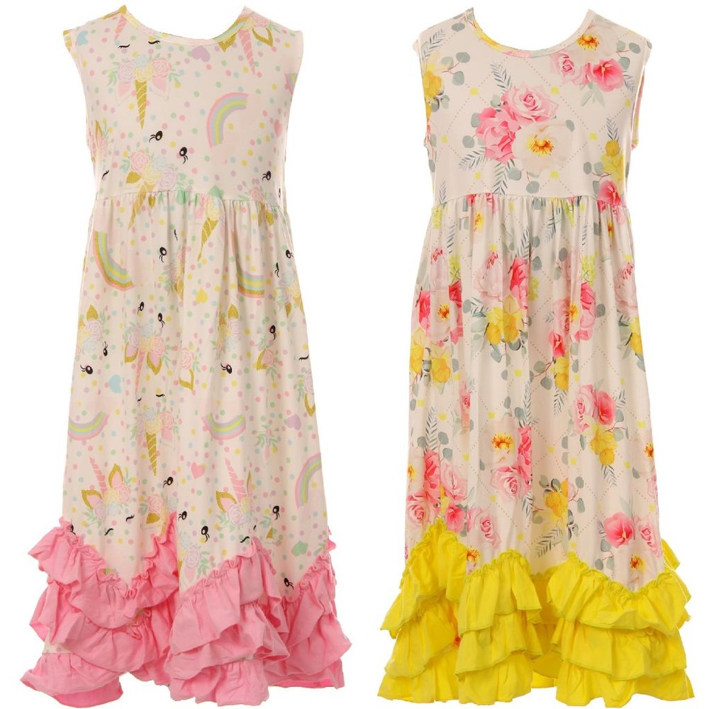 Little Girls 2 PCS Dresses Bundle Toddler Kids Sleeveless Girl Dresses NWOT